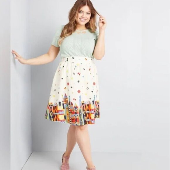 NWT ModCloth It's A Small World Skirt Size XS Cream Pockets Lined 100% Cotton - Picture 1 of 11